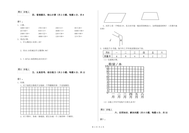 2019年四年级数学【下册】开学考试试卷C卷 附答案.doc_第2页