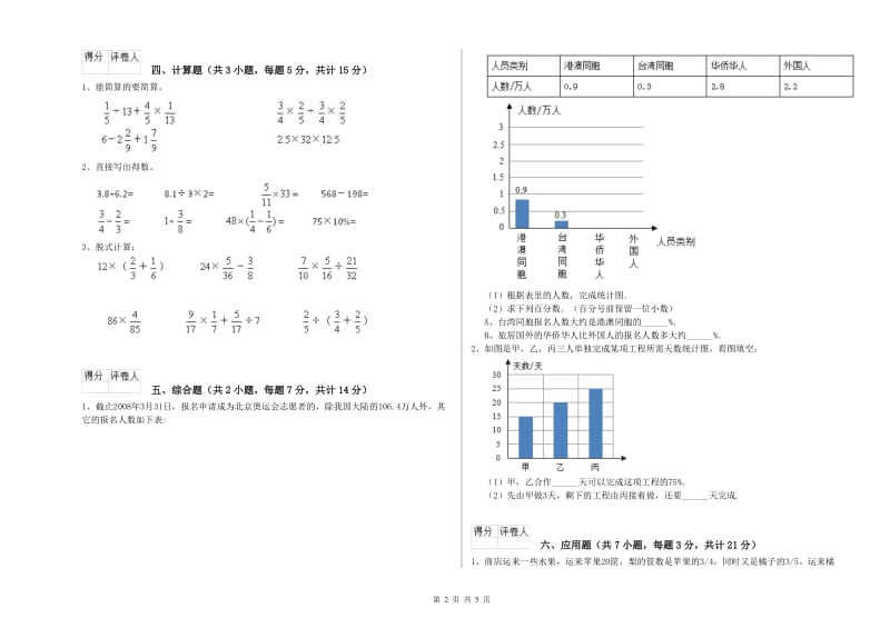 2020年六年级数学【上册】期中考试试卷 人教版（含答案）.doc_第2页