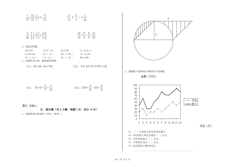 2020年六年级数学【上册】综合练习试卷 人教版（附解析）.doc_第2页