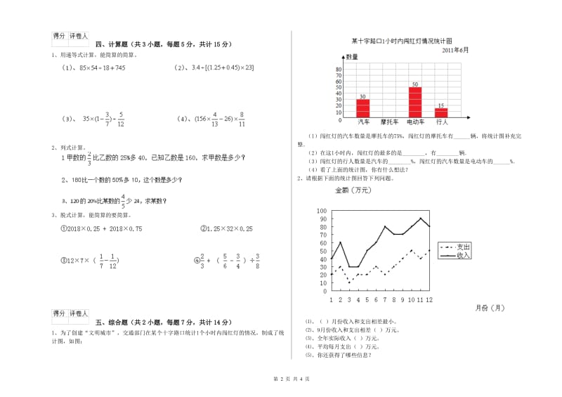 2019年六年级数学【下册】自我检测试卷 豫教版（附答案）.doc_第2页