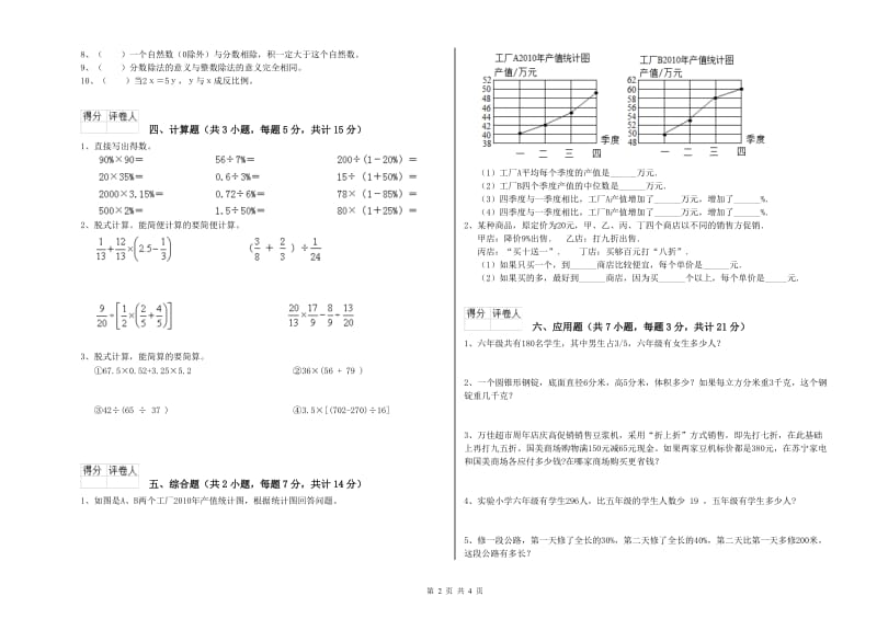 2020年六年级数学【上册】开学检测试题 江苏版（附答案）.doc_第2页