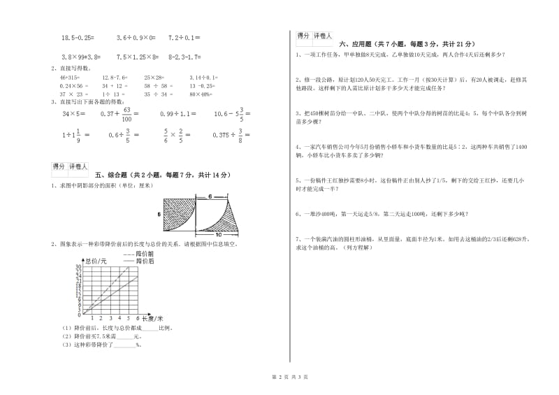 2019年六年级数学下学期能力检测试卷 豫教版（附答案）.doc_第2页