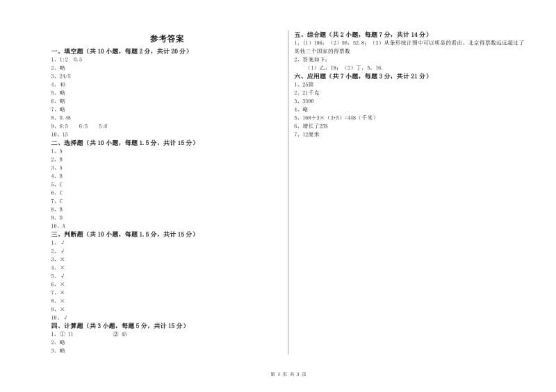 2019年六年级数学下学期综合检测试卷 新人教版（附解析）.doc_第3页