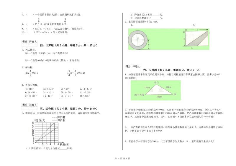 2019年六年级数学【下册】过关检测试卷 长春版（附解析）.doc_第2页