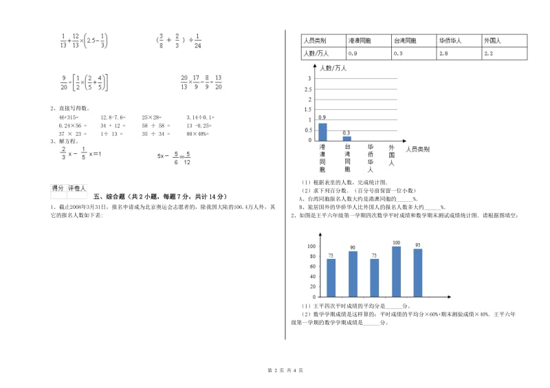 2020年六年级数学【下册】能力检测试卷 外研版（含答案）.doc_第2页