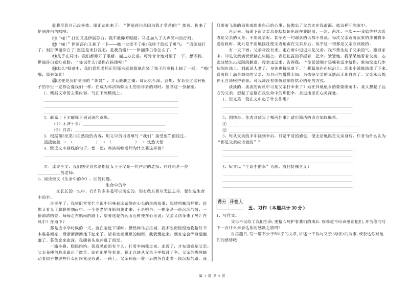 2019年六年级语文下学期开学考试试卷B卷 附解析.doc_第3页