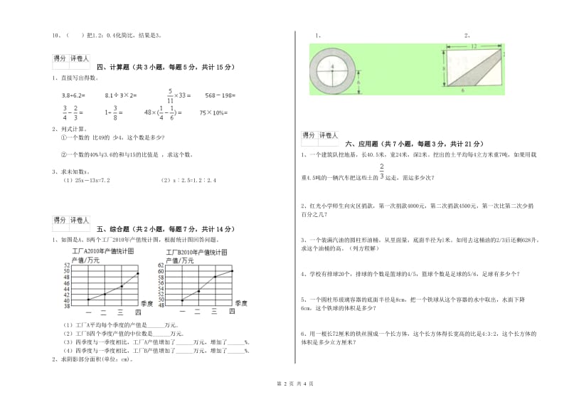 2019年六年级数学下学期自我检测试卷 赣南版（附解析）.doc_第2页