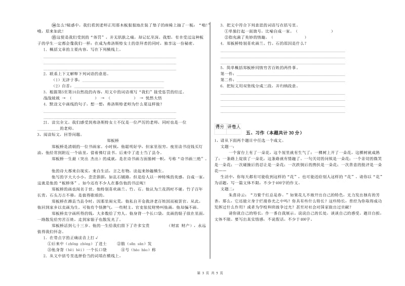 2019年六年级语文【下册】过关检测试卷B卷 含答案.doc_第3页