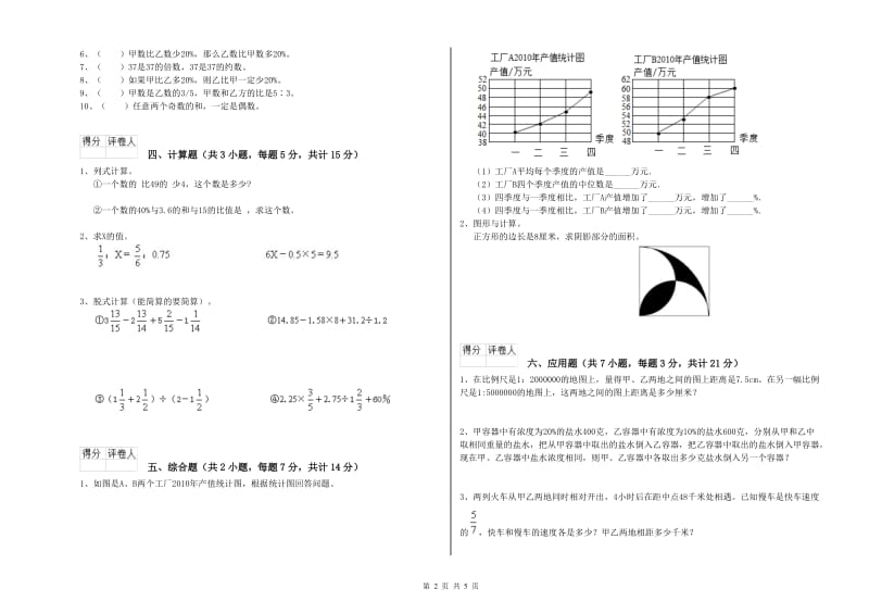 2020年六年级数学【上册】开学检测试卷 外研版（附解析）.doc_第2页