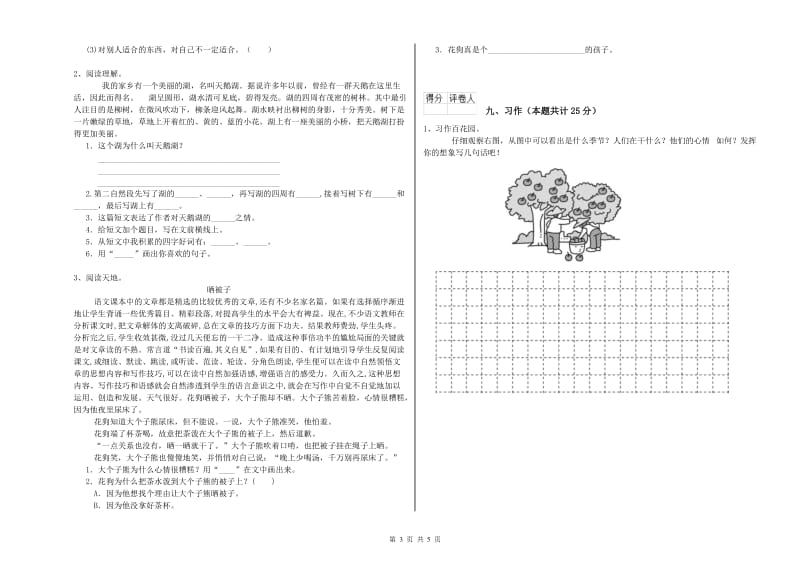 2019年实验小学二年级语文【上册】能力提升试卷 新人教版（含答案）.doc_第3页