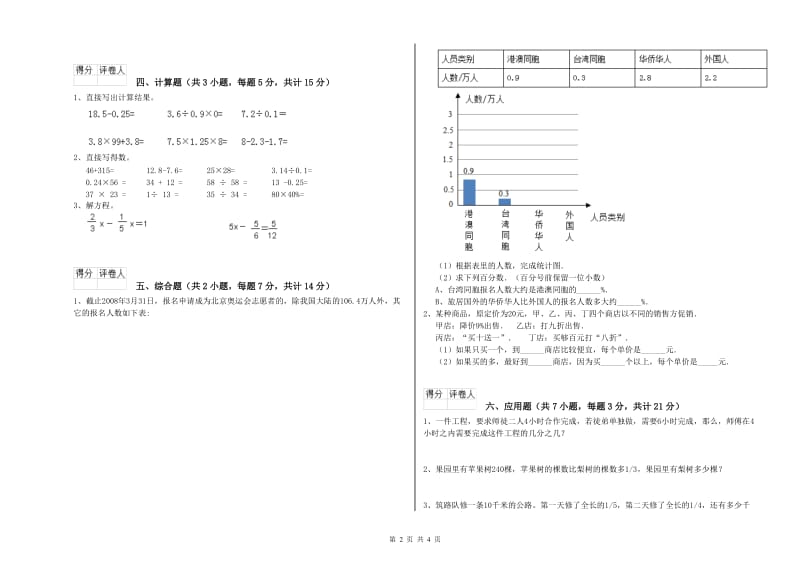 2019年六年级数学【上册】开学考试试卷 长春版（含答案）.doc_第2页