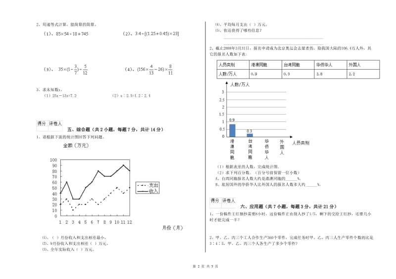 2019年六年级数学上学期全真模拟考试试题 苏教版（附答案）.doc_第2页