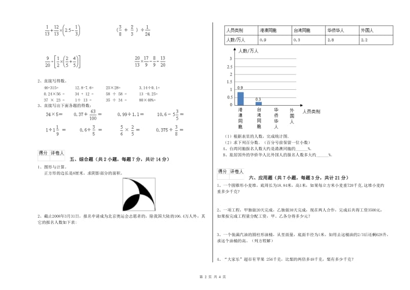 2019年六年级数学【上册】开学考试试题 长春版（附答案）.doc_第2页