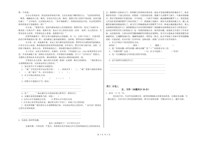 2019年六年级语文下学期期末考试试题D卷 含答案.doc_第3页