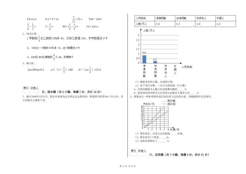 2019年六年级数学上学期过关检测试题 江西版（附答案）.doc_第2页