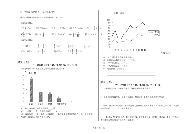 2019年六年级数学【下册】综合检测试卷 上海教育版（附答案）.doc_第2页