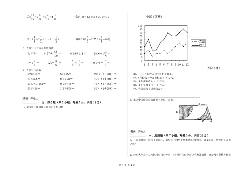 2020年六年级数学【上册】综合检测试卷 苏教版（附解析）.doc_第2页