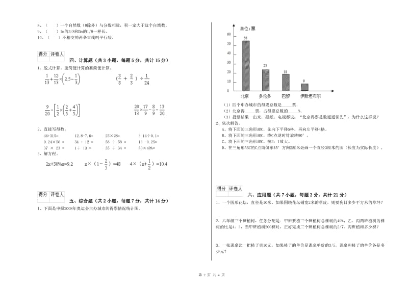 2020年六年级数学【下册】综合检测试题 人教版（附答案）.doc_第2页