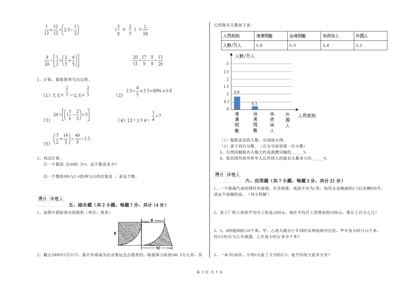 2019年六年级数学【下册】期末考试试卷 江苏版（附答案）.doc_第2页