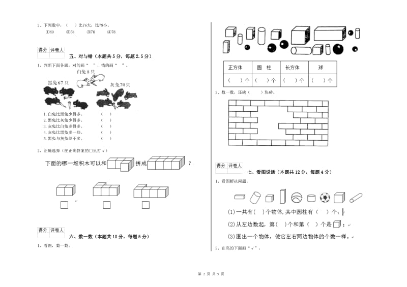 2019年实验小学一年级数学下学期综合检测试题C卷 北师大版.doc_第2页