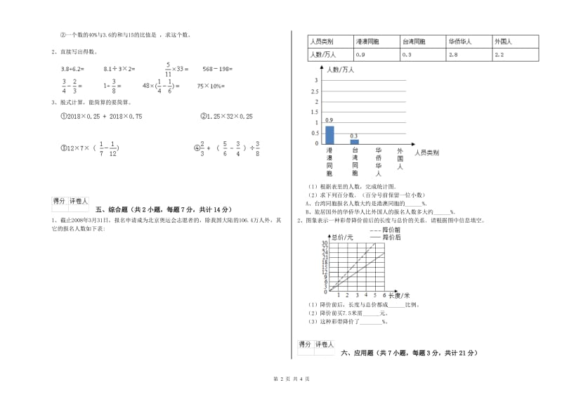 2019年六年级数学【下册】月考试卷 豫教版（附答案）.doc_第2页