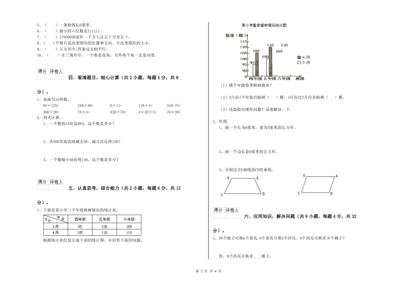 2019年四年级数学下学期开学检测试题A卷 附答案.doc_第2页