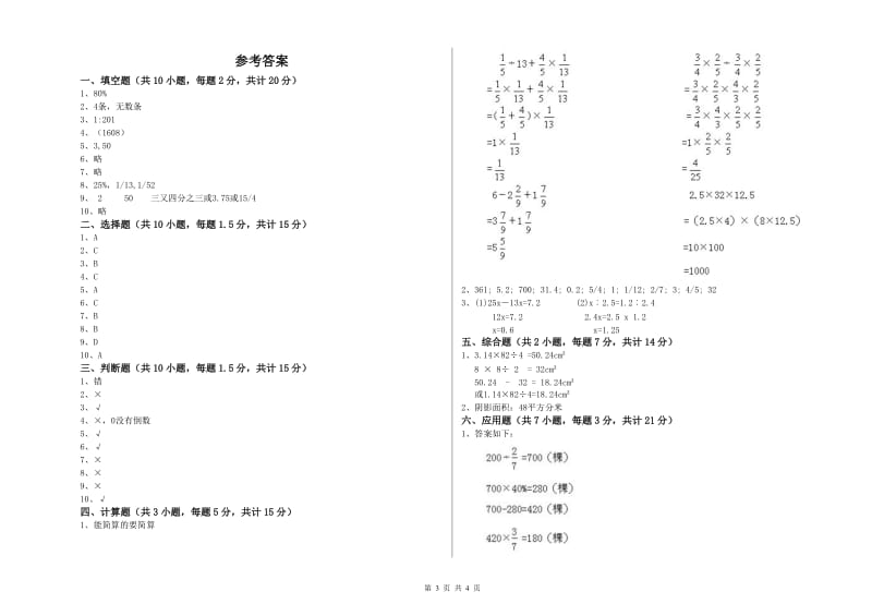 2019年六年级数学下学期强化训练试题 江西版（附解析）.doc_第3页