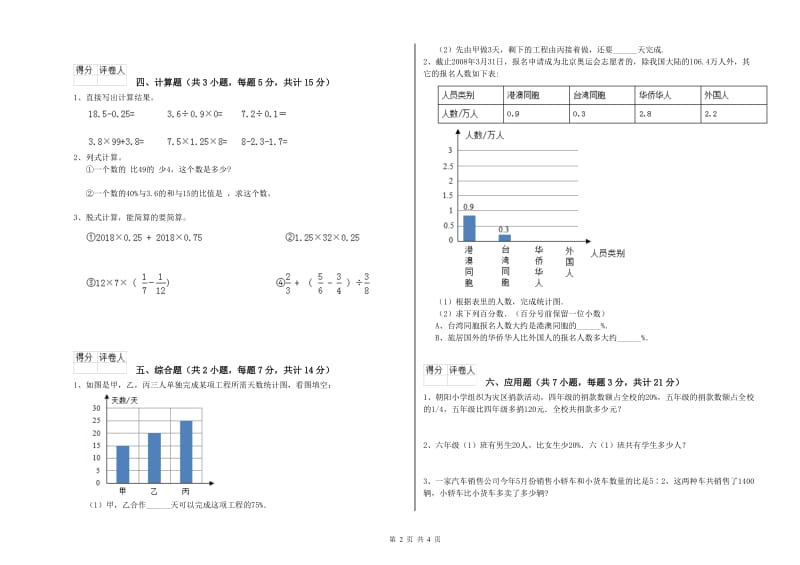 2019年六年级数学【下册】综合练习试题 江苏版（附答案）.doc_第2页