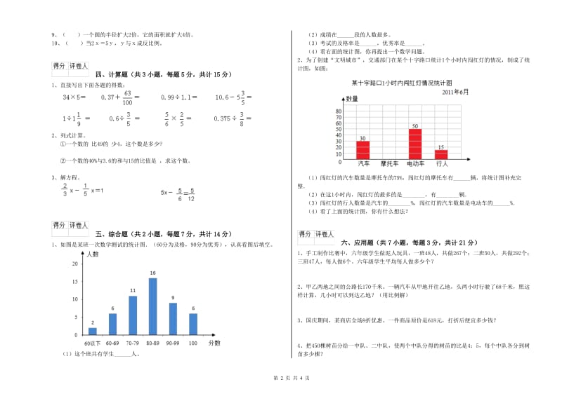 2020年六年级数学【上册】开学检测试题 人教版（含答案）.doc_第2页