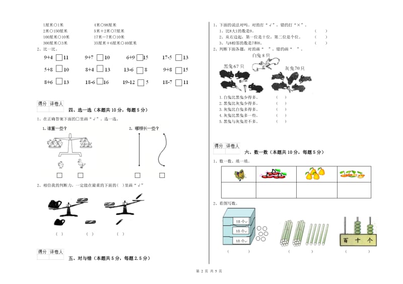 2019年实验小学一年级数学【下册】期末考试试题A卷 上海教育版.doc_第2页