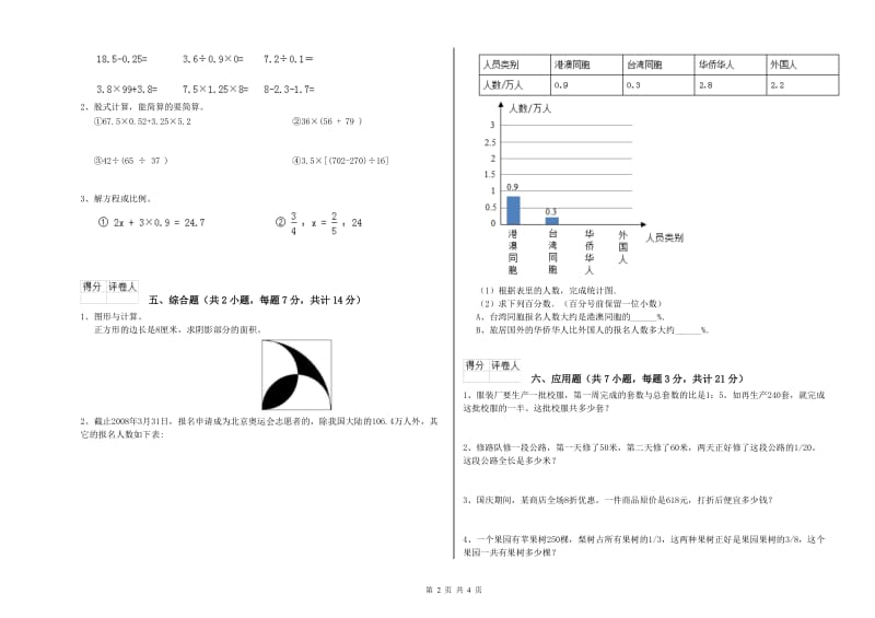 2020年六年级数学上学期期末考试试卷 江西版（含答案）.doc_第2页