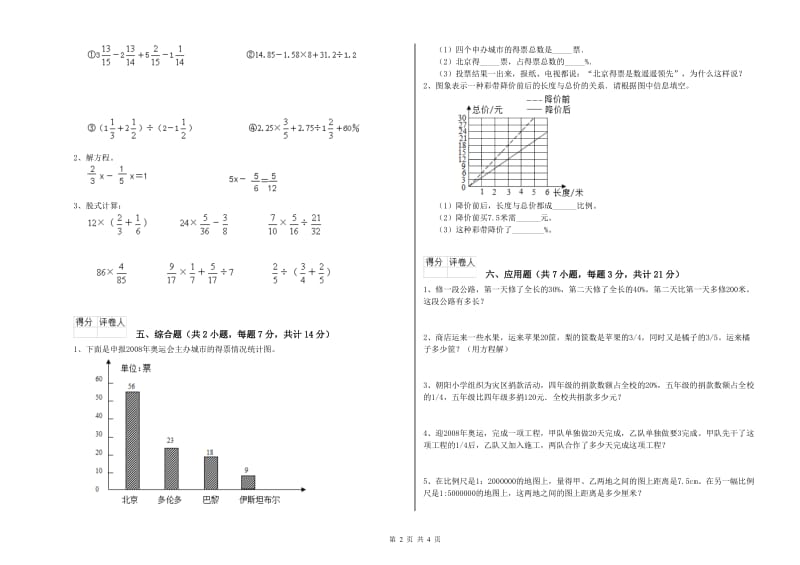 2019年六年级数学【下册】开学检测试卷 江苏版（含答案）.doc_第2页