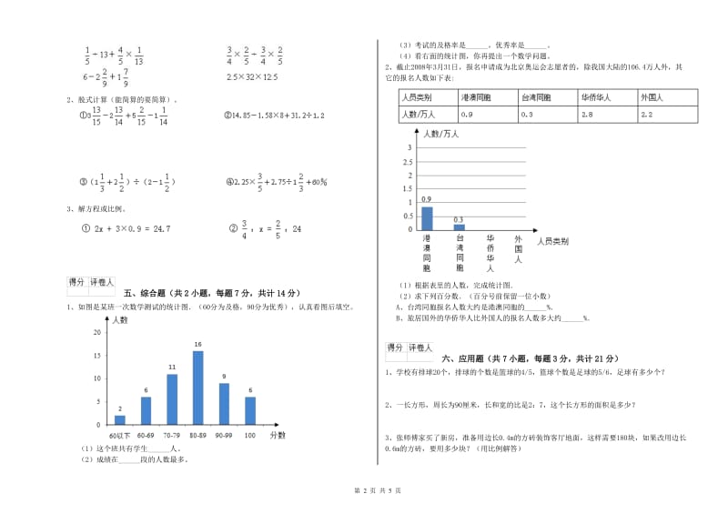 2020年六年级数学【下册】期末考试试题 外研版（含答案）.doc_第2页