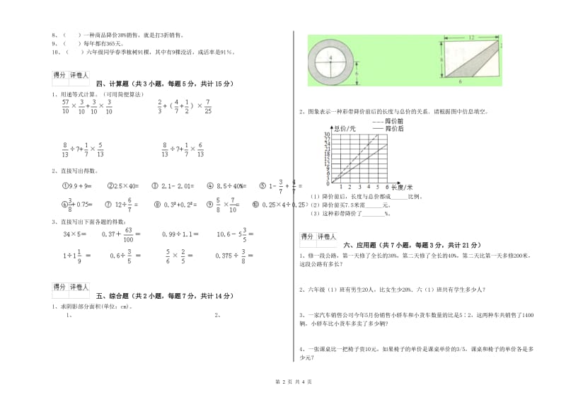 2020年六年级数学【上册】综合检测试卷 人教版（含答案）.doc_第2页