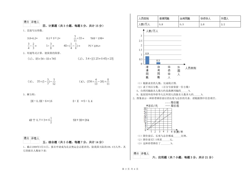 2019年六年级数学上学期过关检测试题 苏教版（含答案）.doc_第2页