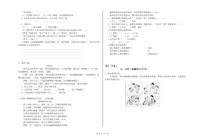 2020年实验小学二年级语文【下册】考前练习试卷 外研版（含答案）.doc_第3页