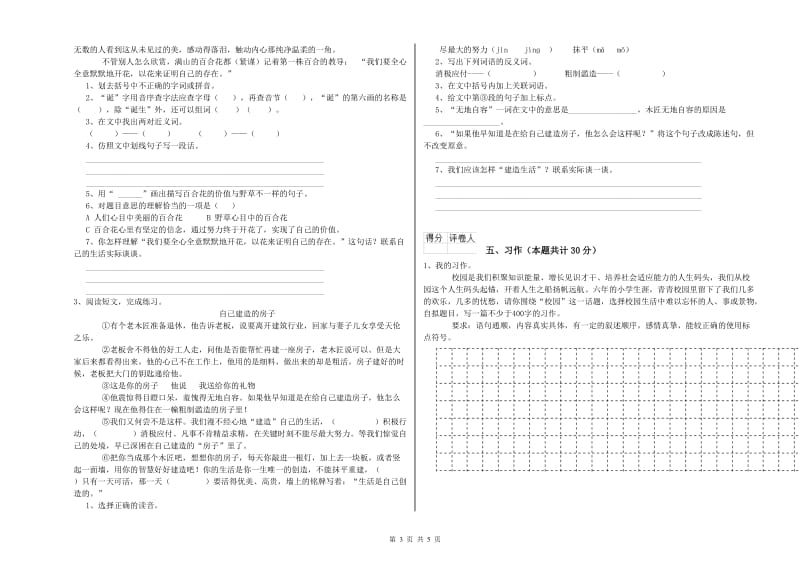 2020年六年级语文上学期过关检测试题C卷 附解析.doc_第3页