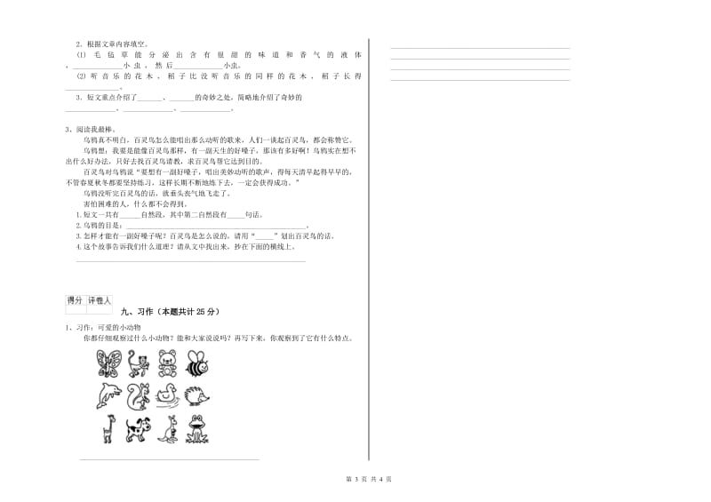 2020年实验小学二年级语文【下册】强化训练试卷 湘教版（附答案）.doc_第3页