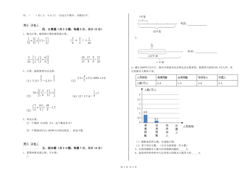 2020年六年级数学下学期综合练习试卷 人教版（含答案）.doc_第2页