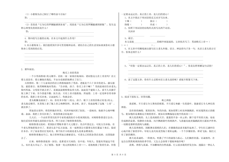 2020年六年级语文下学期期末考试试卷A卷 附答案.doc_第3页