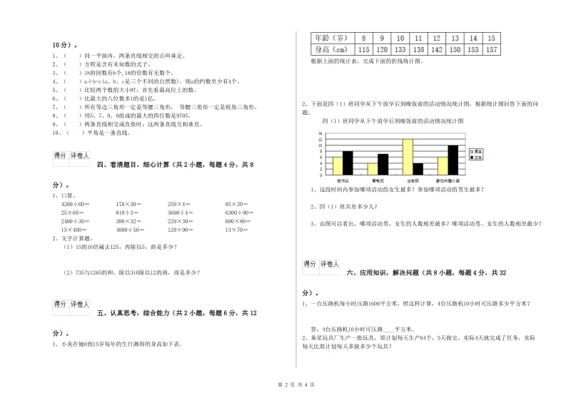 2020年四年级数学【下册】过关检测试卷C卷 附答案.doc_第2页