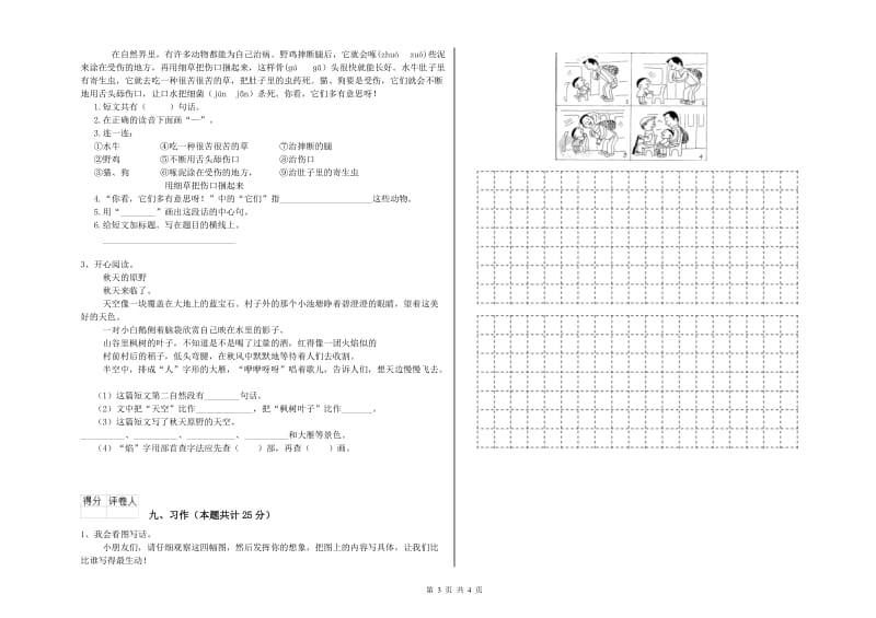 2020年实验小学二年级语文【上册】综合练习试卷 外研版（附解析）.doc_第3页