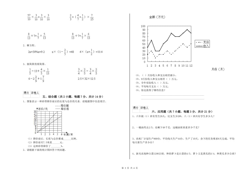 2020年六年级数学下学期自我检测试卷 新人教版（含答案）.doc_第2页