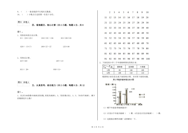 2020年四年级数学下学期能力检测试卷 附解析.doc_第2页