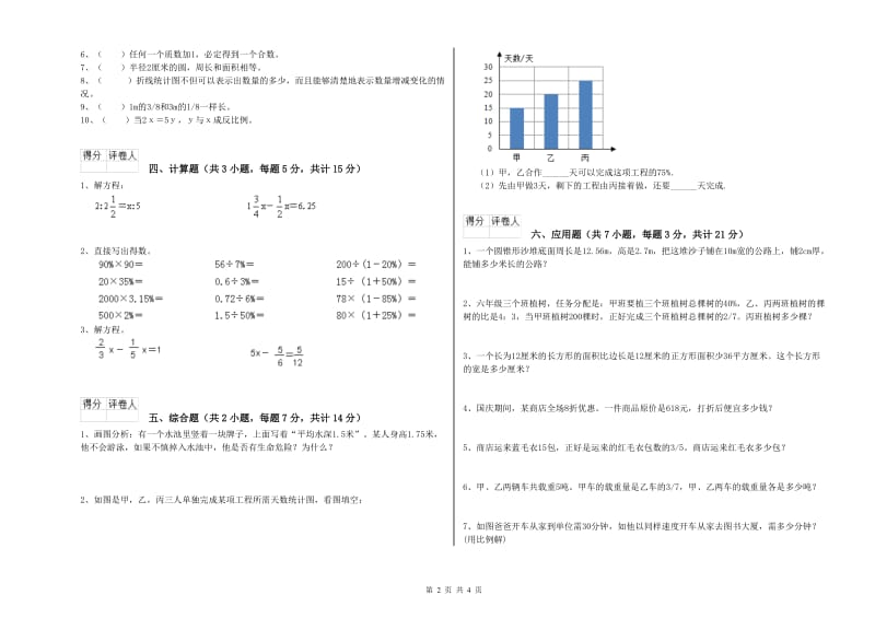 2020年六年级数学下学期期中考试试卷 浙教版（附解析）.doc_第2页