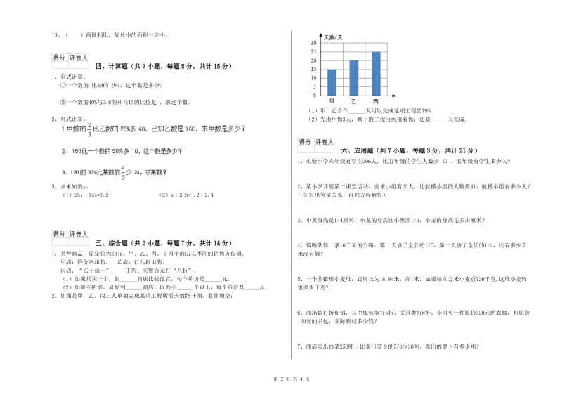 2020年六年级数学下学期自我检测试题 长春版（附答案）.doc_第2页