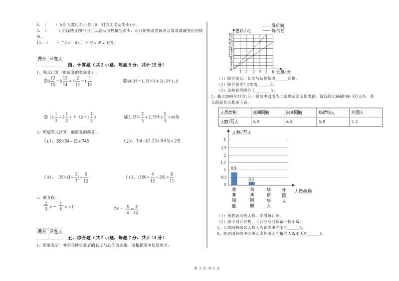 2020年六年级数学下学期能力检测试卷 北师大版（含答案）.doc_第2页