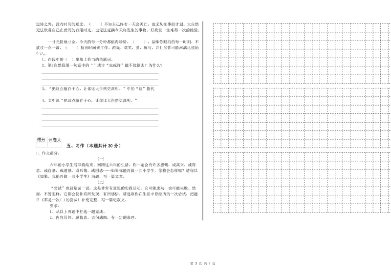 2020年六年级语文【下册】能力检测试题C卷 附解析.doc_第3页