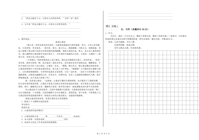 2020年六年级语文【下册】期中考试试题C卷 附答案.doc_第3页