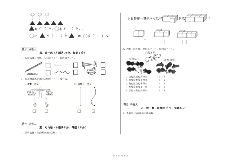 2020年实验小学一年级数学下学期能力检测试卷B卷 人教版.doc_第2页